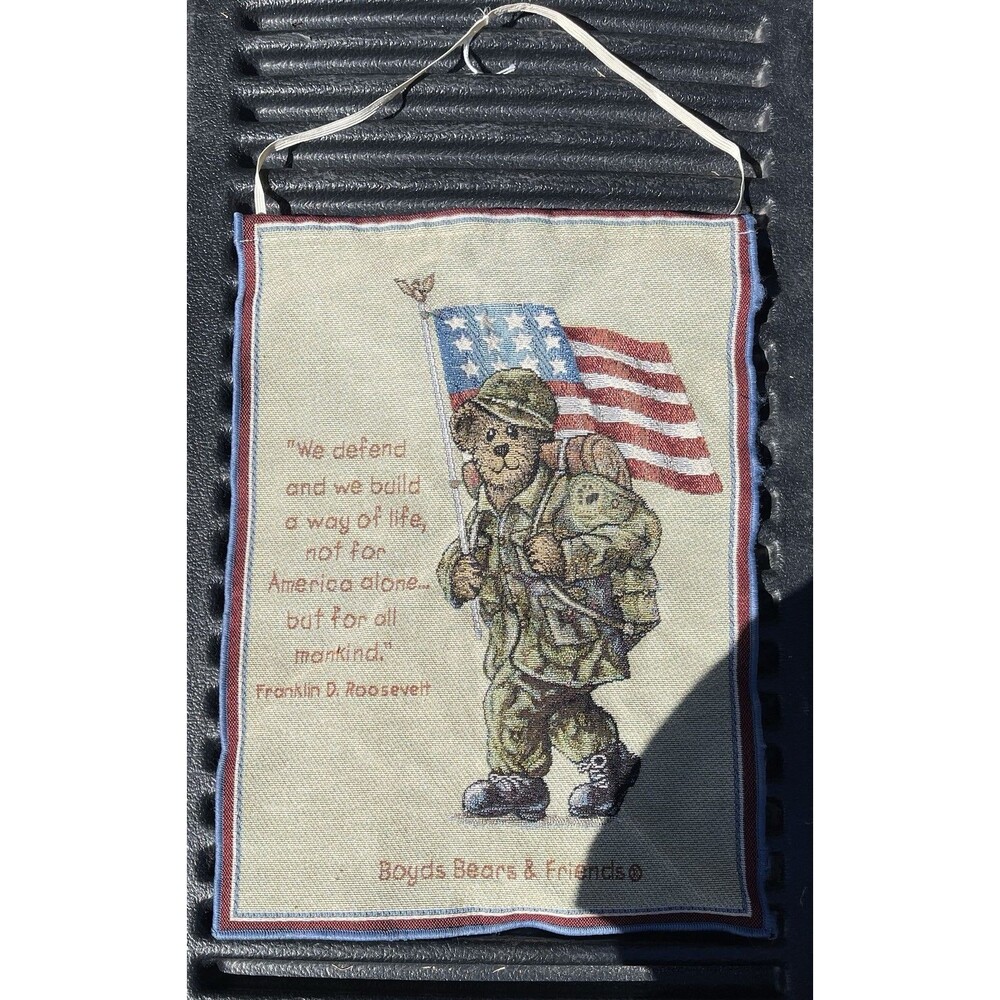 Boyds Bears And Friends Wall Hanging Tapestry 13 X 18" FDR Quote Military USA